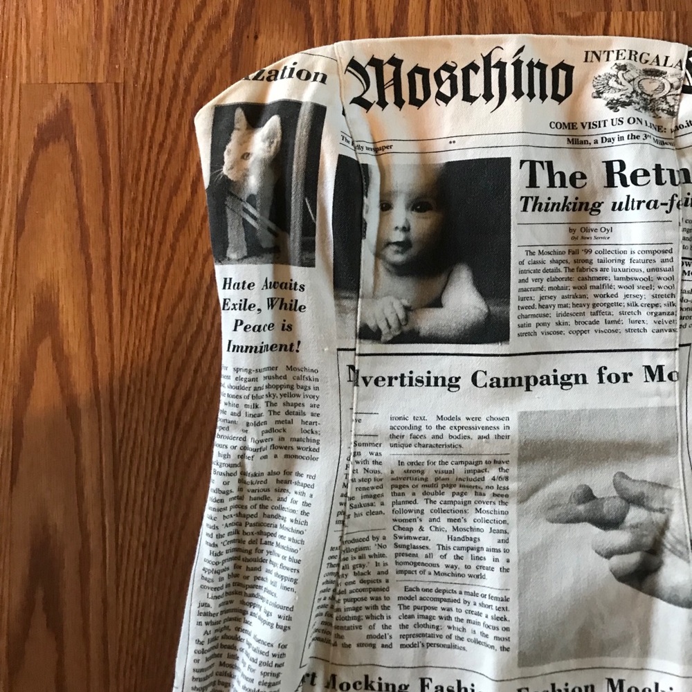 RARE Moschino Newsprint Strapless Dress